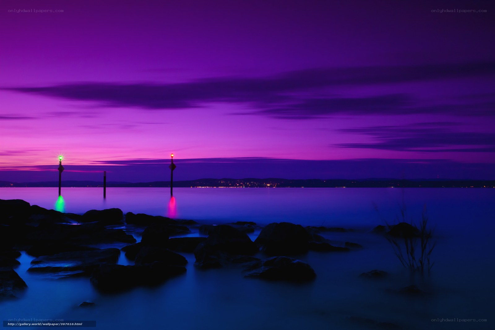 Purple twilight over the water