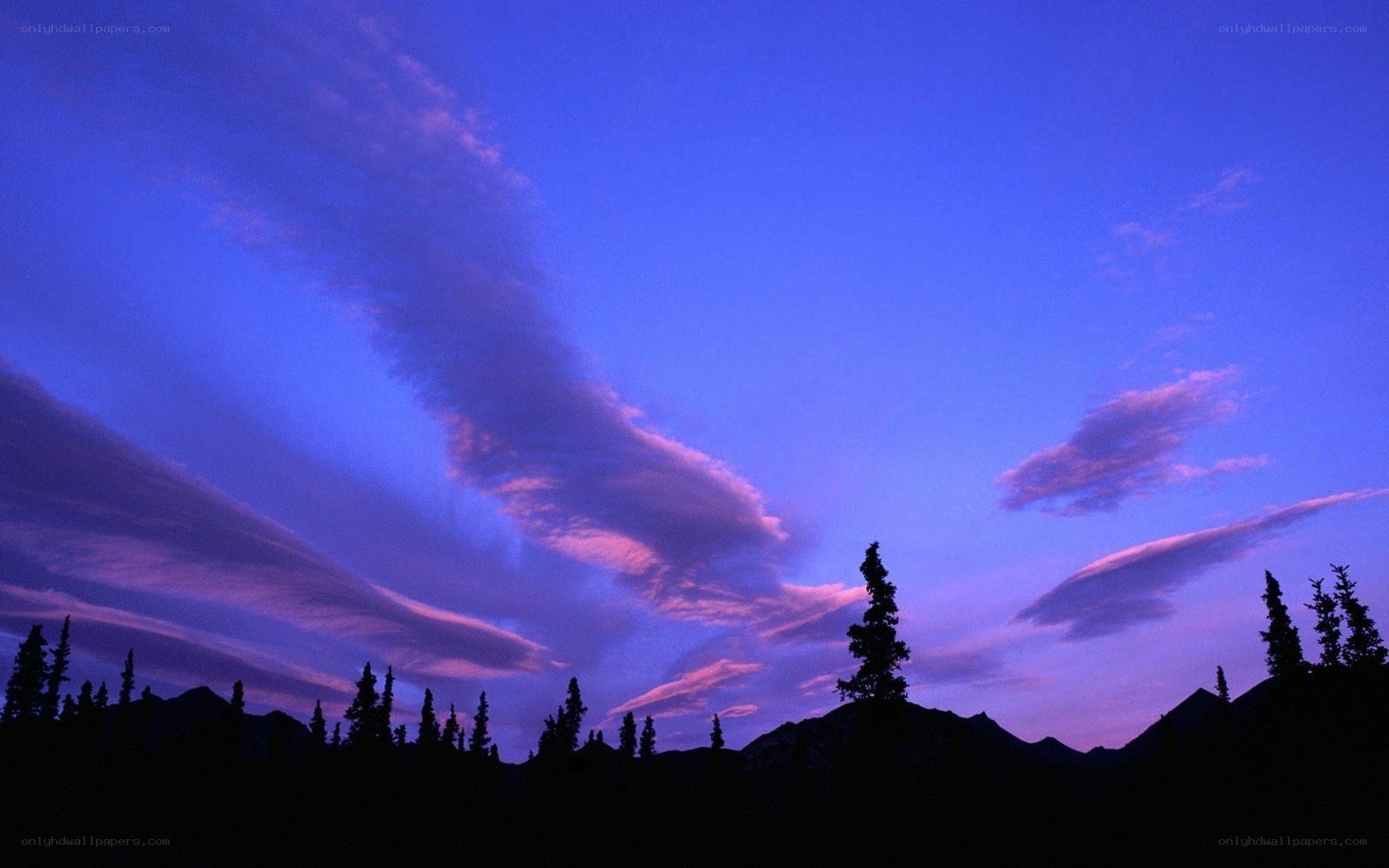 Purple twilight sky over mountains