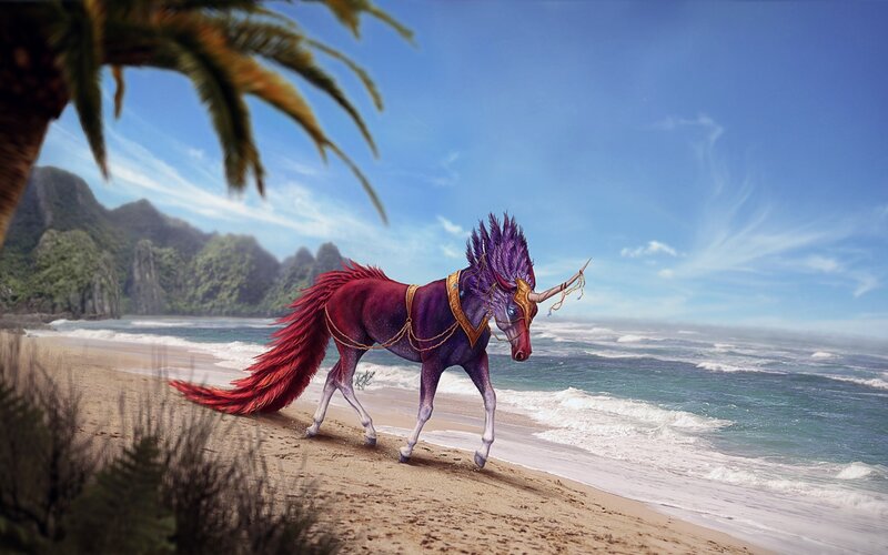 Purple Unicorn on Beach