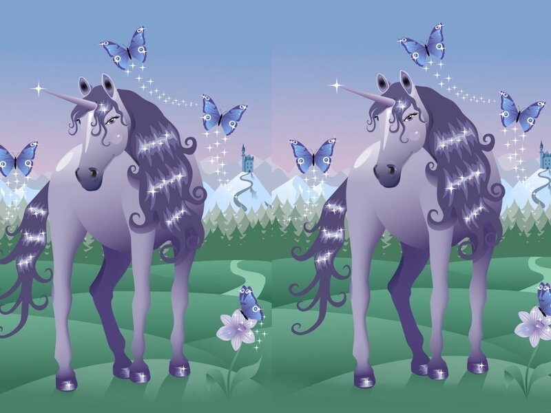 purple unicorn with butterflies