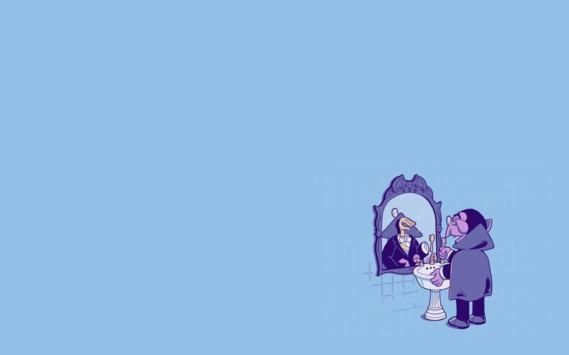 Purple Vampire Brushing Teeth