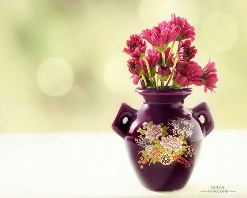 Purple Vase with Flowers — Serene, Photograph