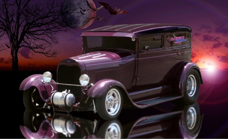 Purple Vintage Car — Dramatic, Night, Digital Art