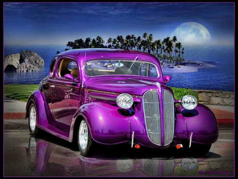 Purple Vintage Car — Dramatic, Night