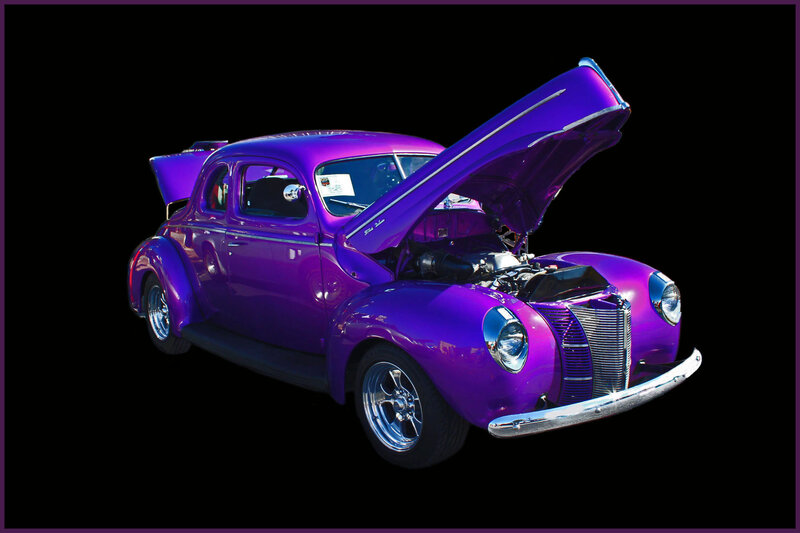 Purple Vintage Car — Dramatic, Photograph, Open Hood