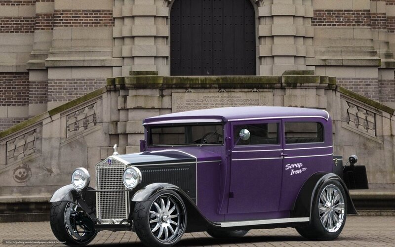 Purple vintage car on steps
