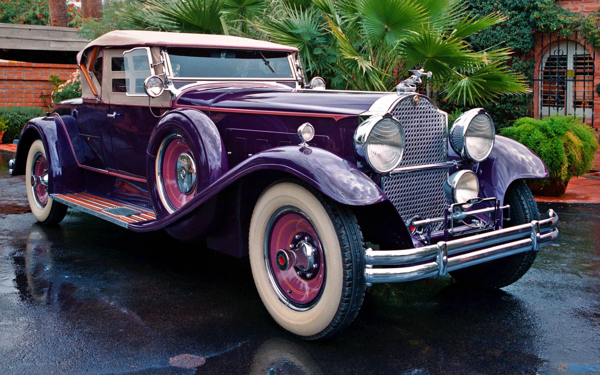 Purple vintage convertible car