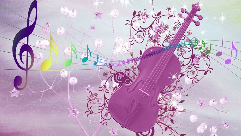 Purple Violin with Music Notes