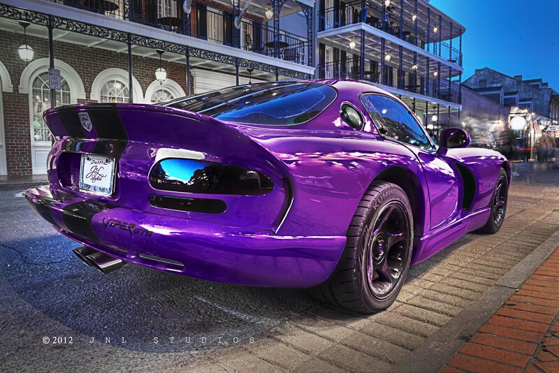 Purple Viper GTS on city street