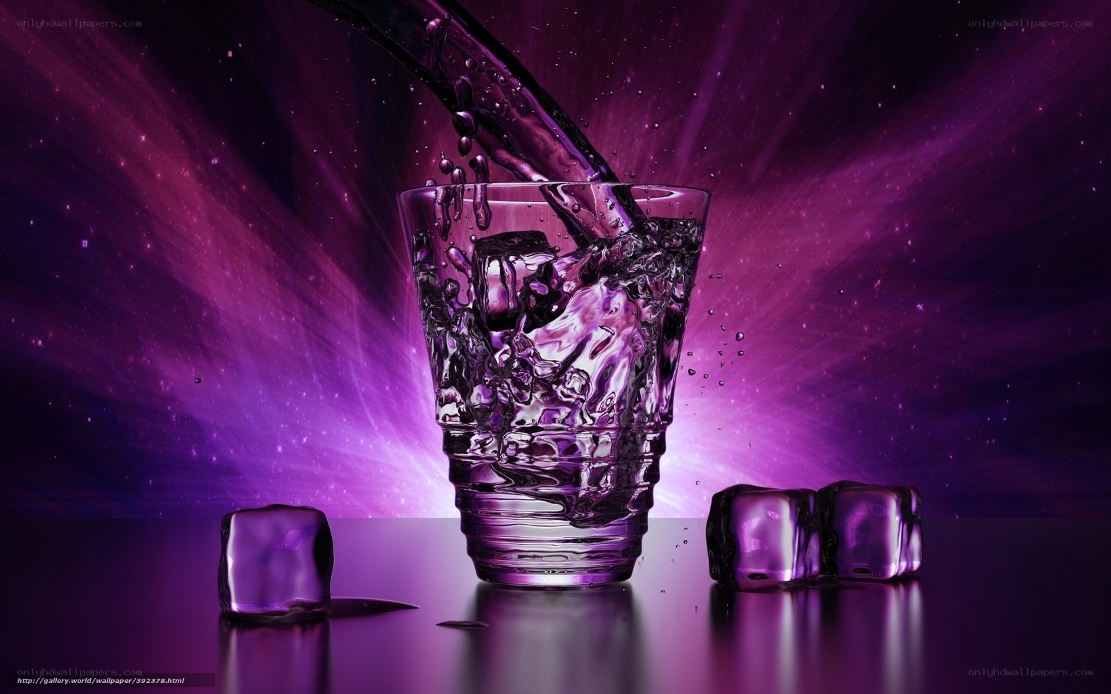 Purple water pouring into glass