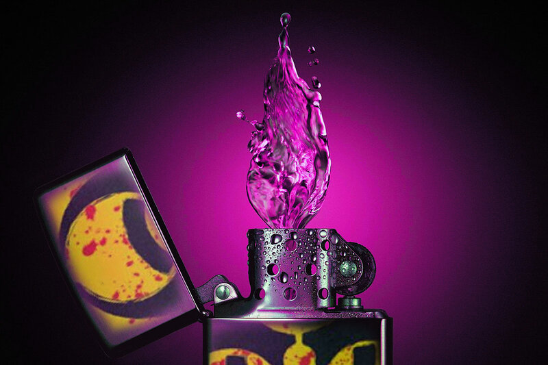 Purple water splash on lighter