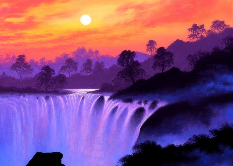 Purple Waterfall at Sunset