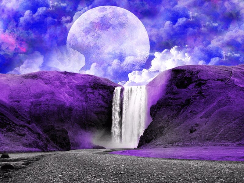Purple Waterfall Landscape — Dramatic