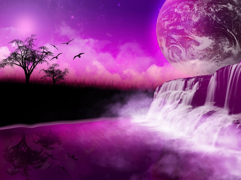 Purple Waterfall Landscape — Dreamy