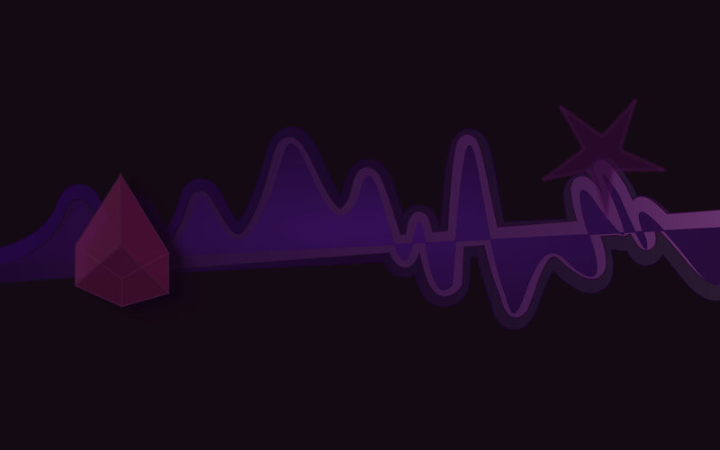 purple waveform with geometric shapes