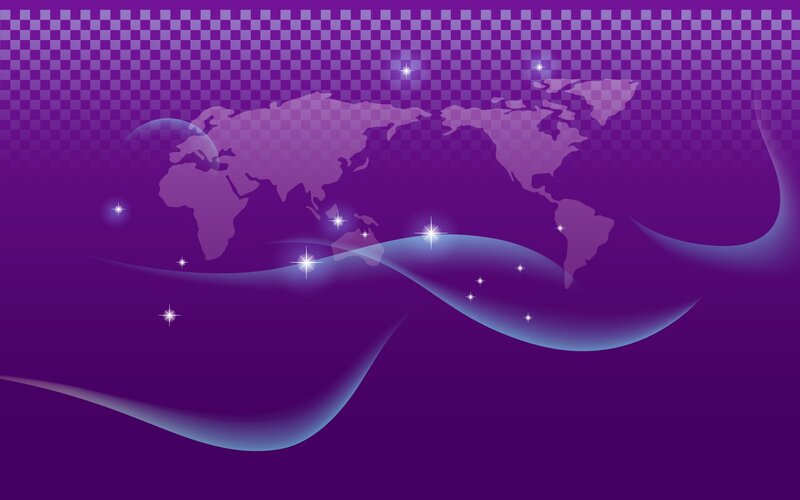 purple world map with stars