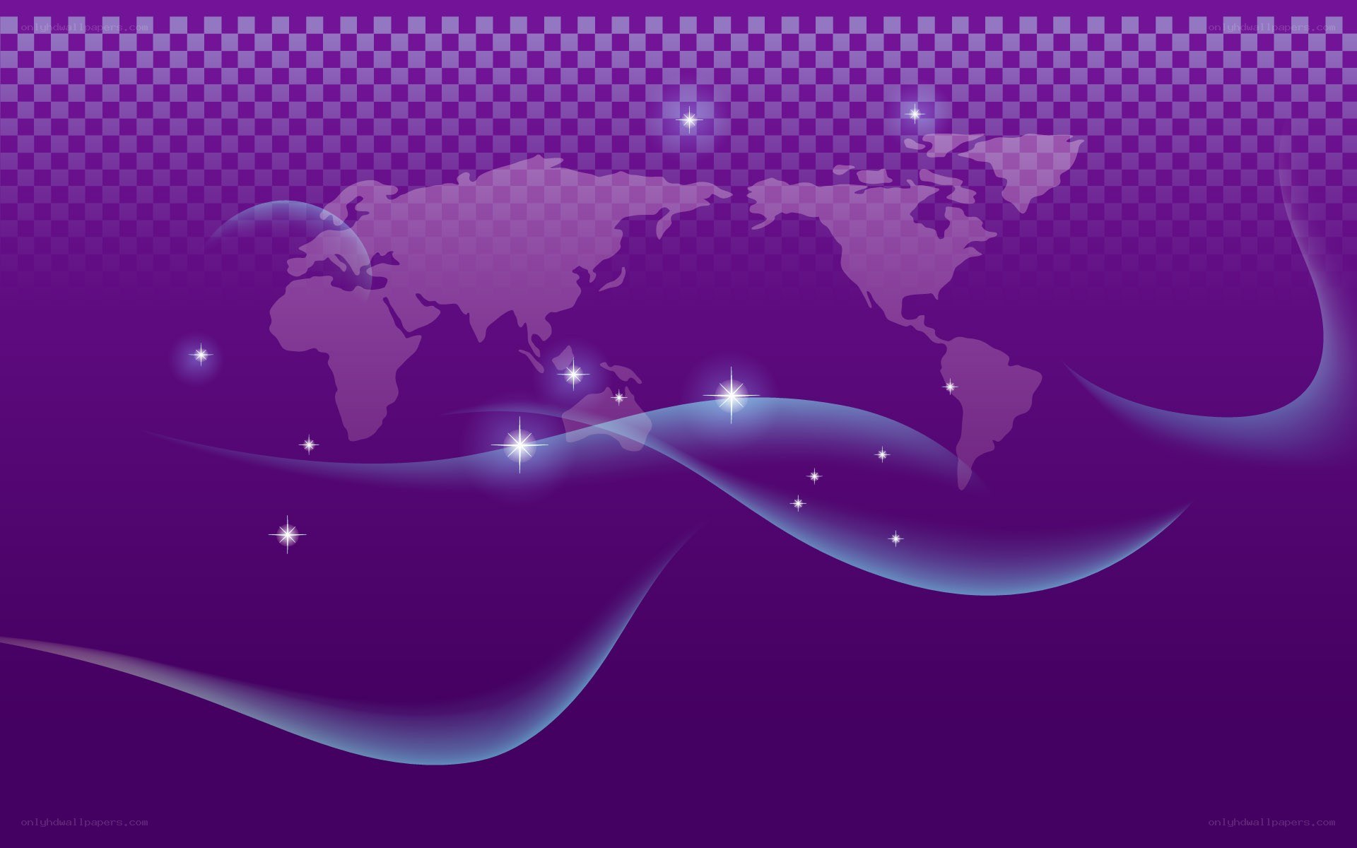 purple world map with stars