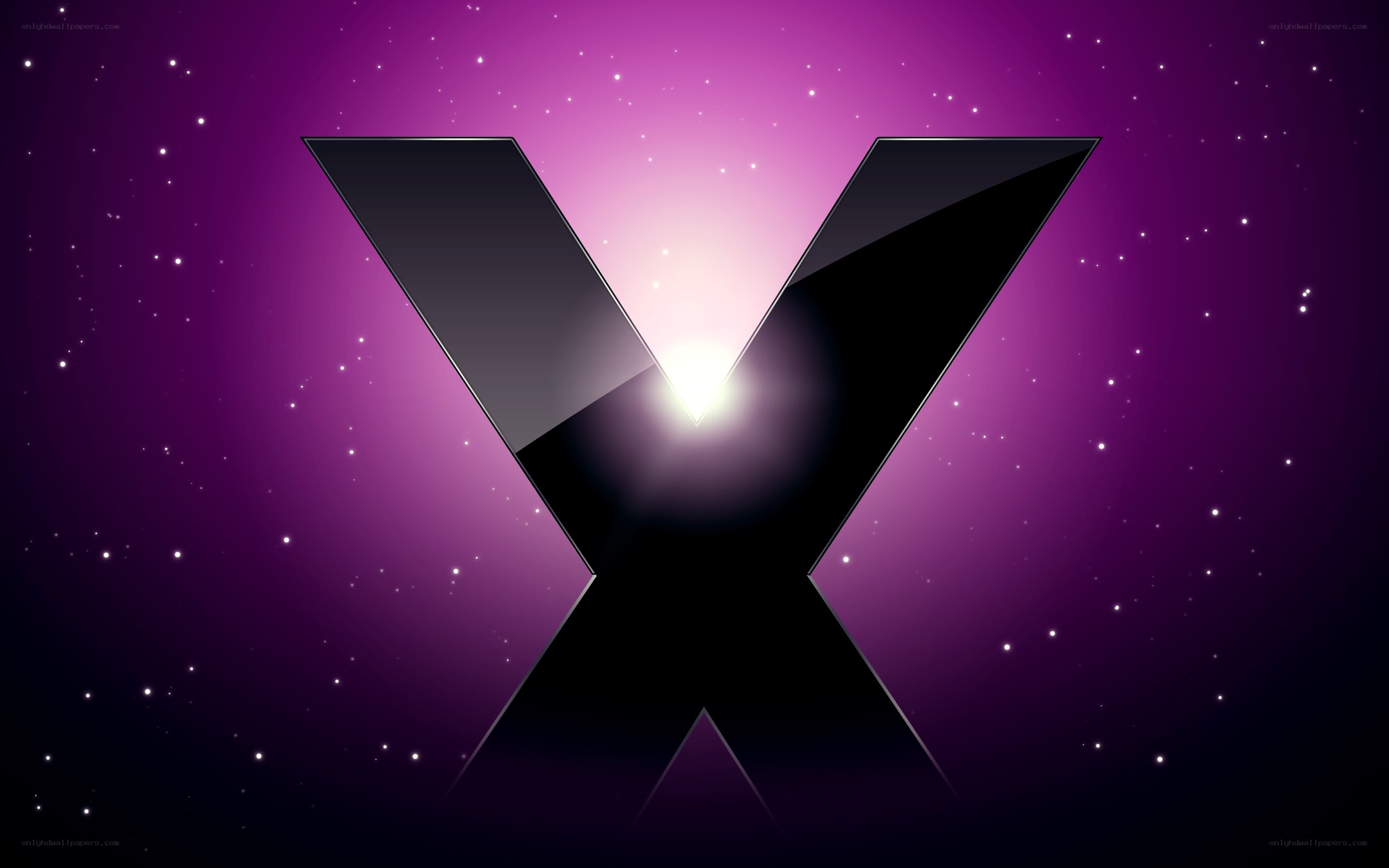 Purple X logo with starry background