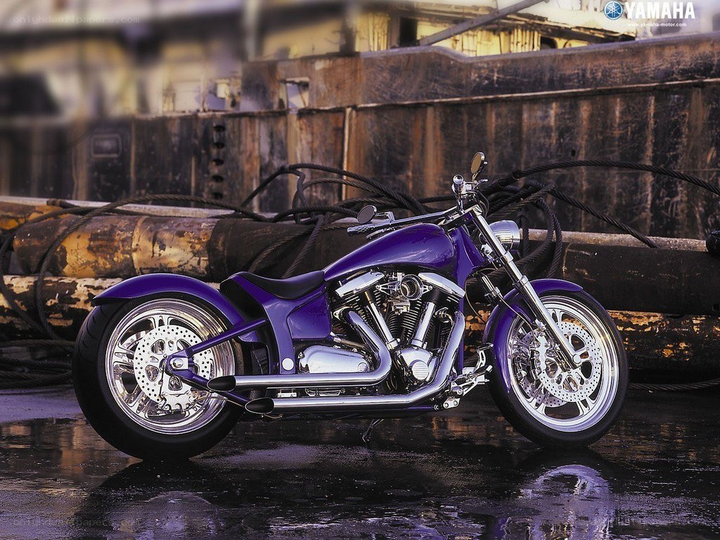 Purple Yamaha chopper motorcycle