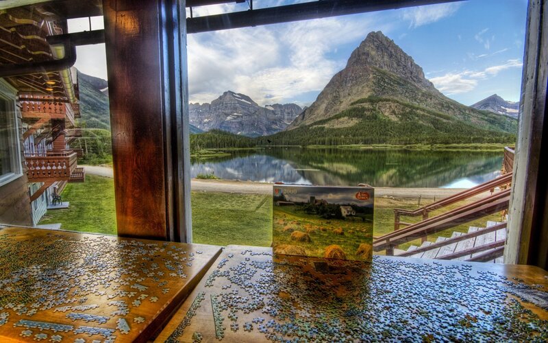 Puzzle by a mountain lake