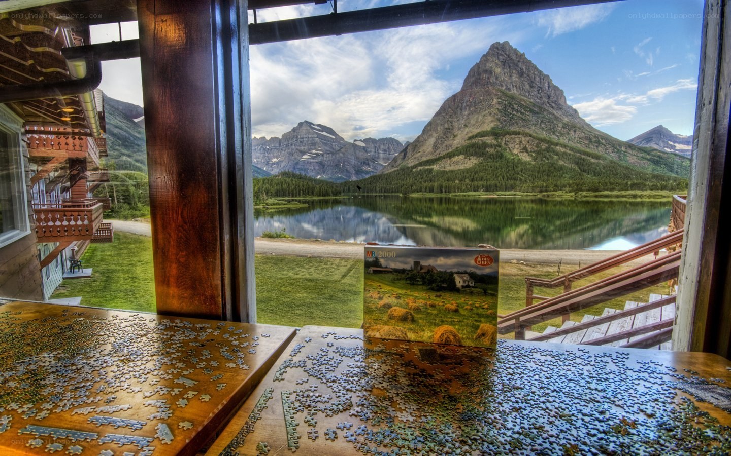 Puzzle by a mountain lake
