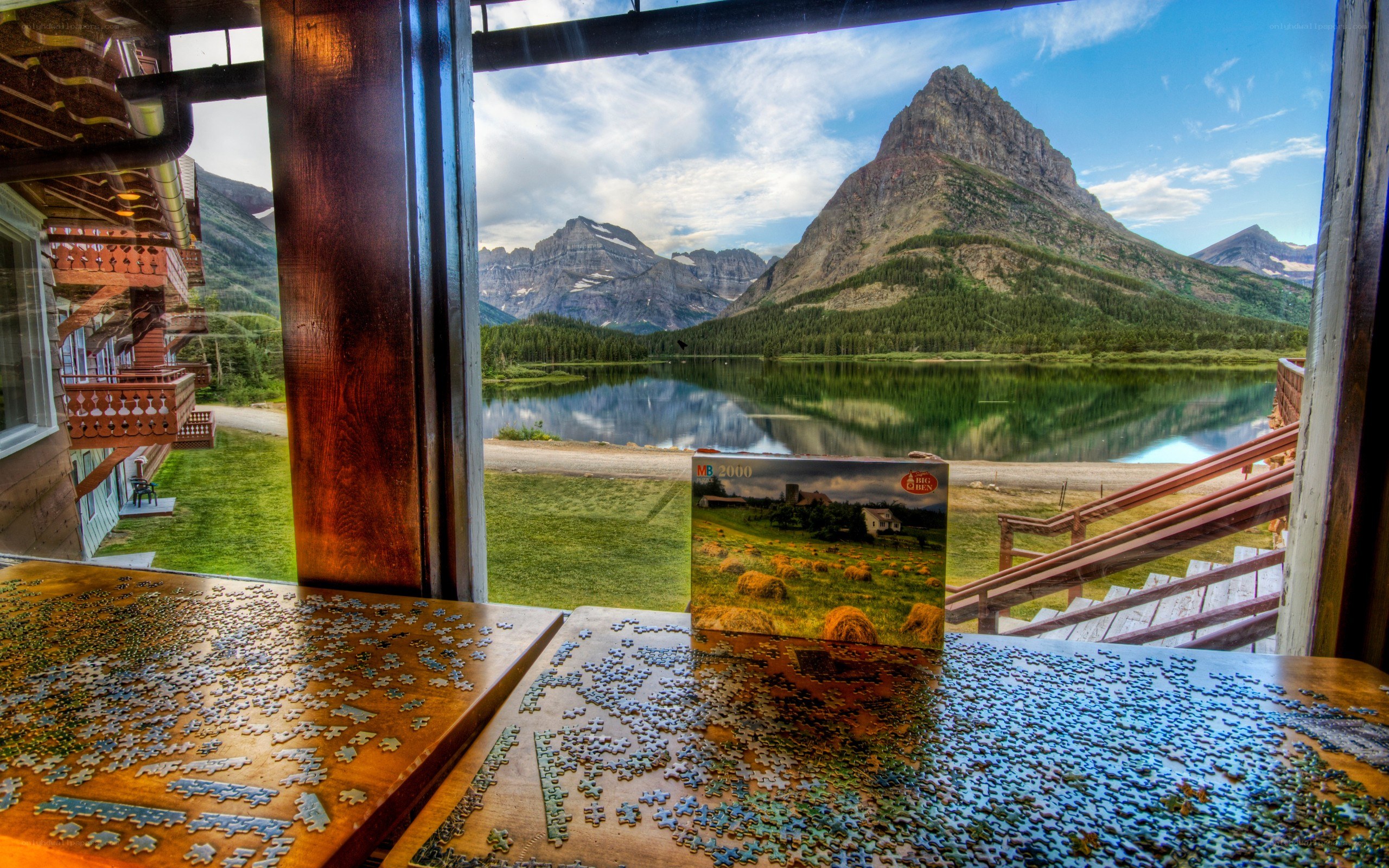 Puzzle by a mountain lake