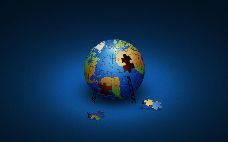 Puzzle Globe with Missing Pieces — Blue