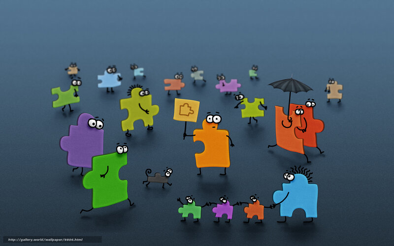 Puzzle piece characters gathering