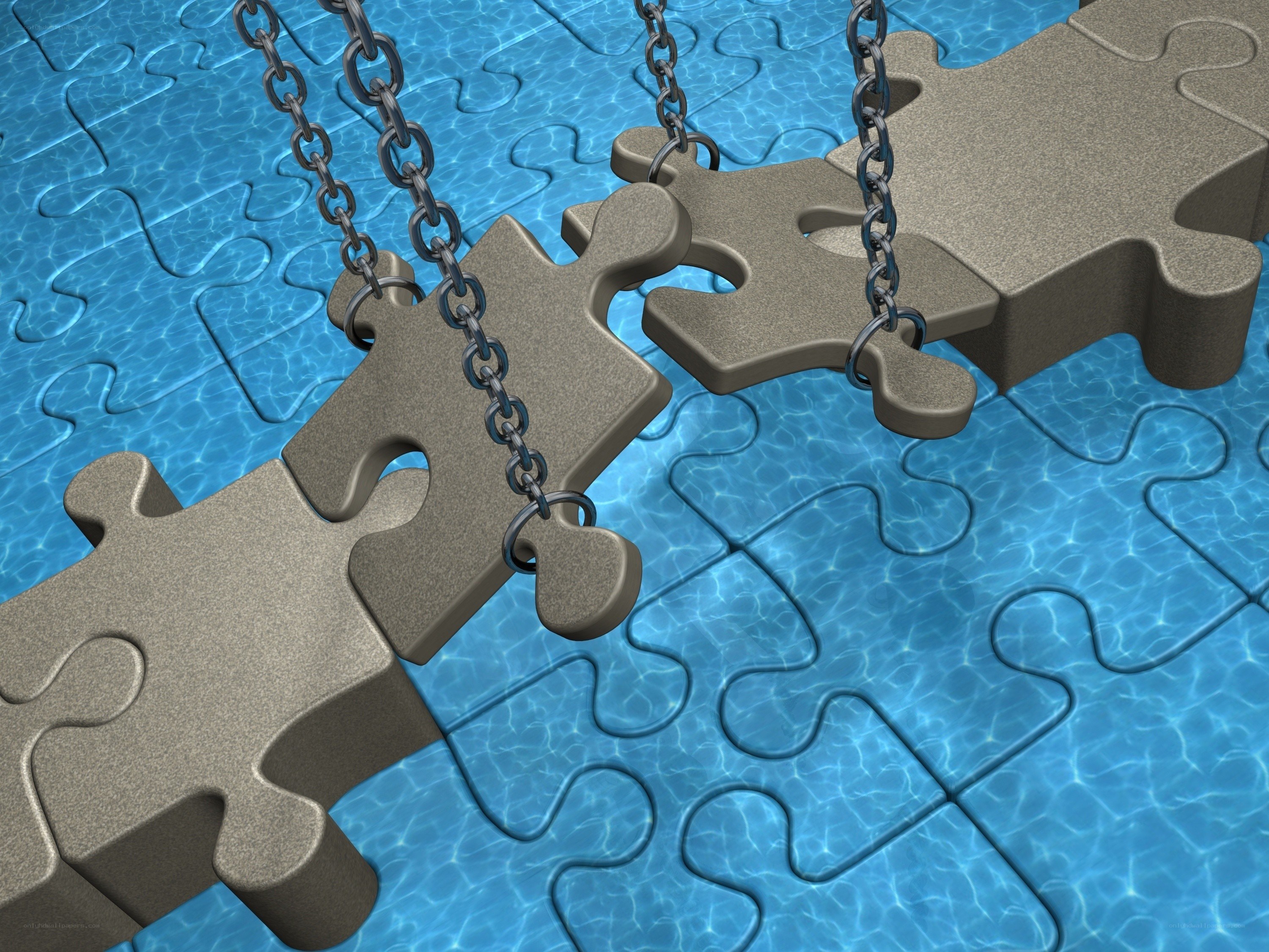 Puzzle pieces over water