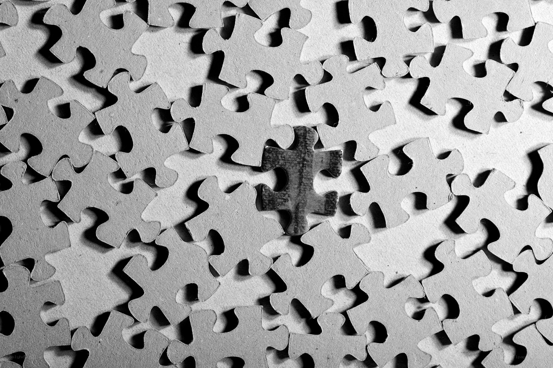 Puzzle pieces scattered