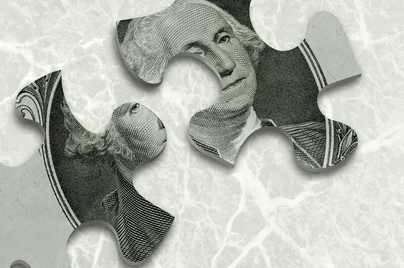 Puzzle pieces with dollar bill