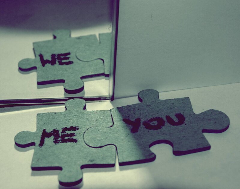 Puzzle Pieces with Text — Gray, Contemplative, Photograph