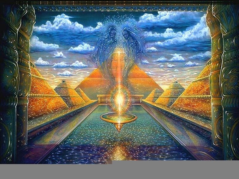 Pyramid and celestial figures