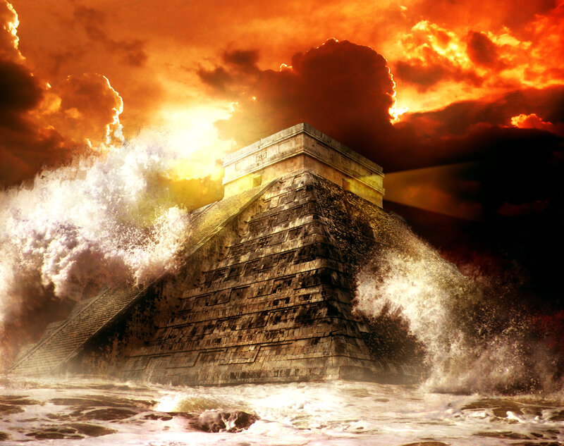 Pyramid at sunset with crashing waves