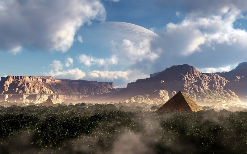 Pyramid in Alien Landscape