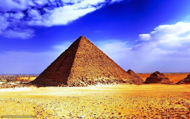 Pyramid in Desert — Blue, Dramatic, Afternoon, Photograph, Sky