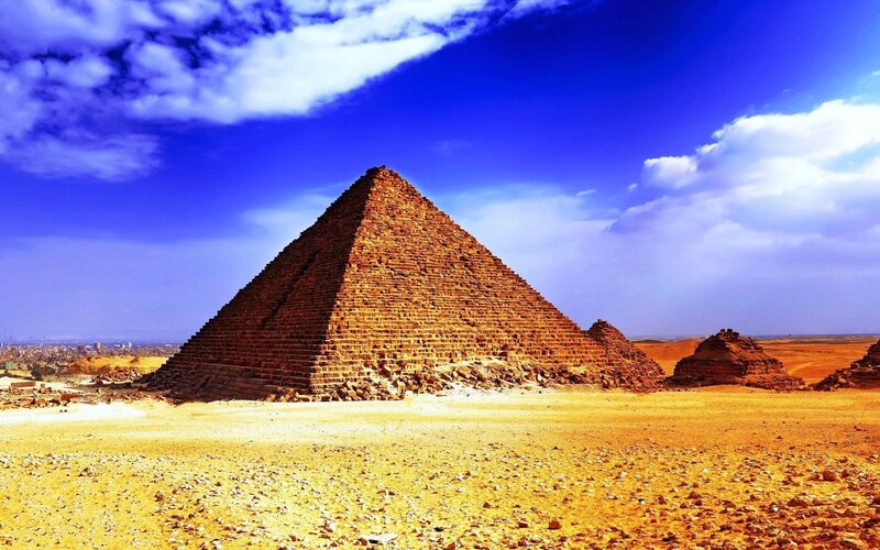 Pyramid in Desert — Blue, Dramatic, Afternoon, Photograph