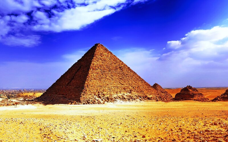 Pyramid in Desert — Blue, Dramatic, Afternoon