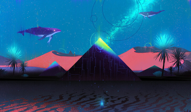 Pyramid in Desert — Blue, Dreamy