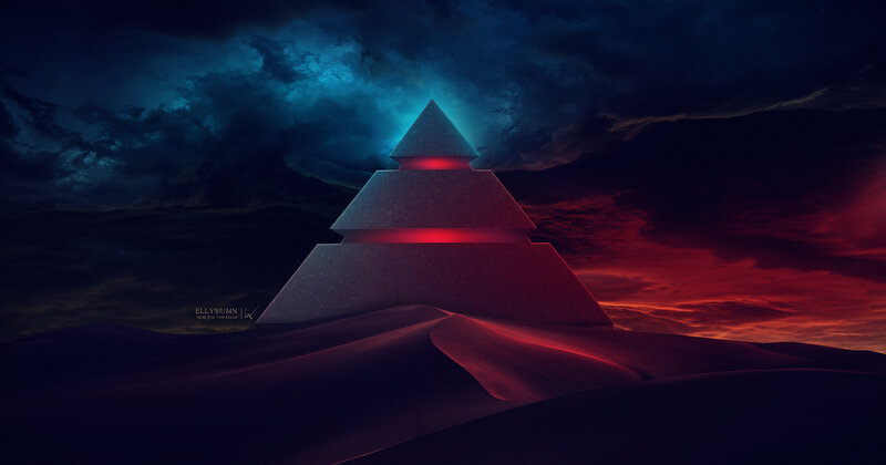 Pyramid in Desert — Red
