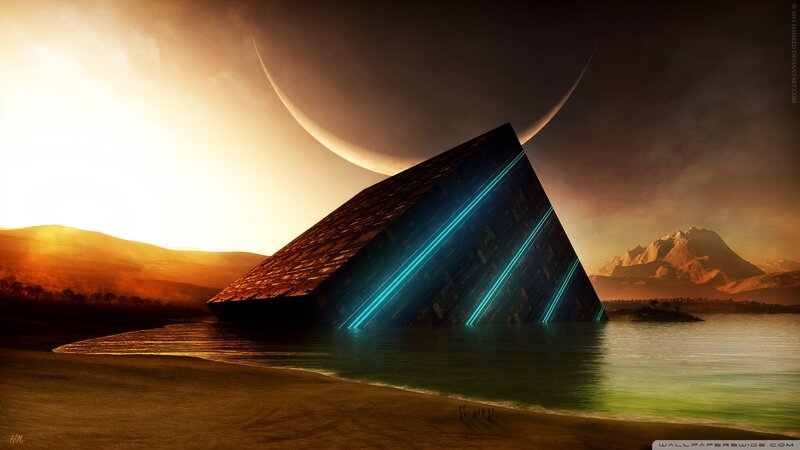 Pyramid in Water — Orange, Dramatic, Sunset