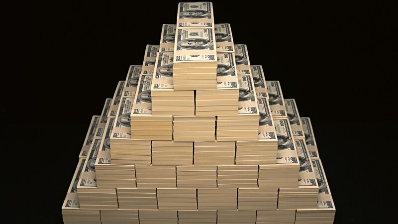 Pyramid of Hundred-dollar Bills — Black, Dramatic