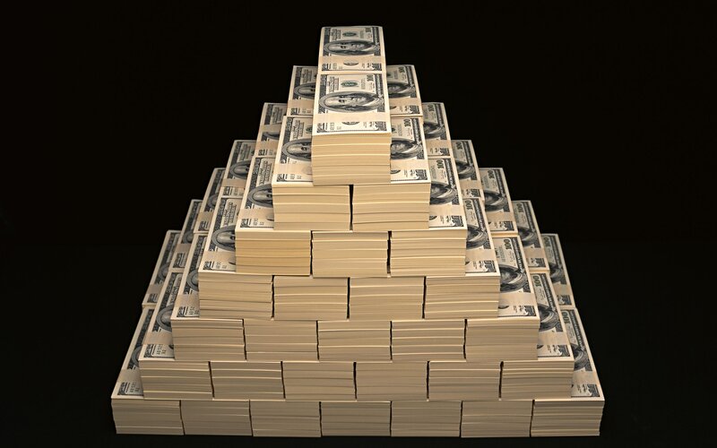 pyramid of hundred-dollar bills