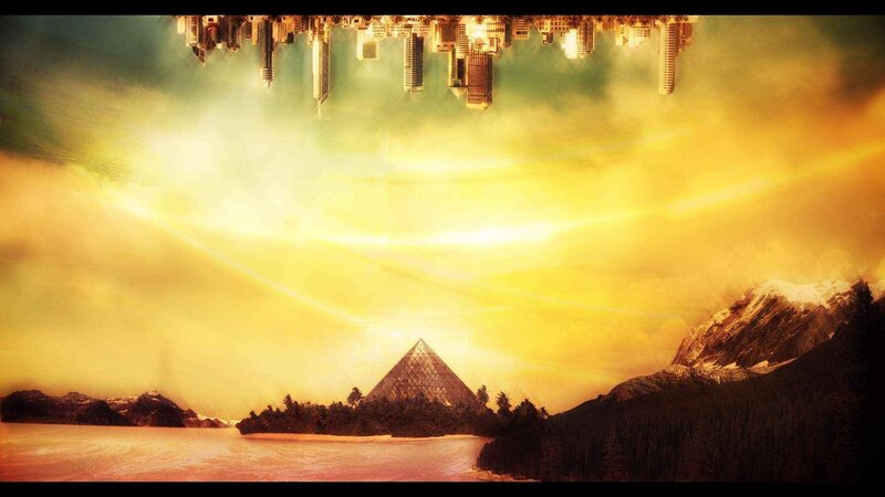 Pyramid on Island — Yellow, Dramatic, Sunset