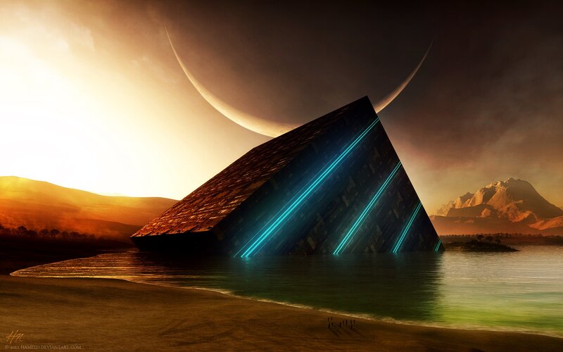 Pyramid Structure in Water — Brown, Dramatic