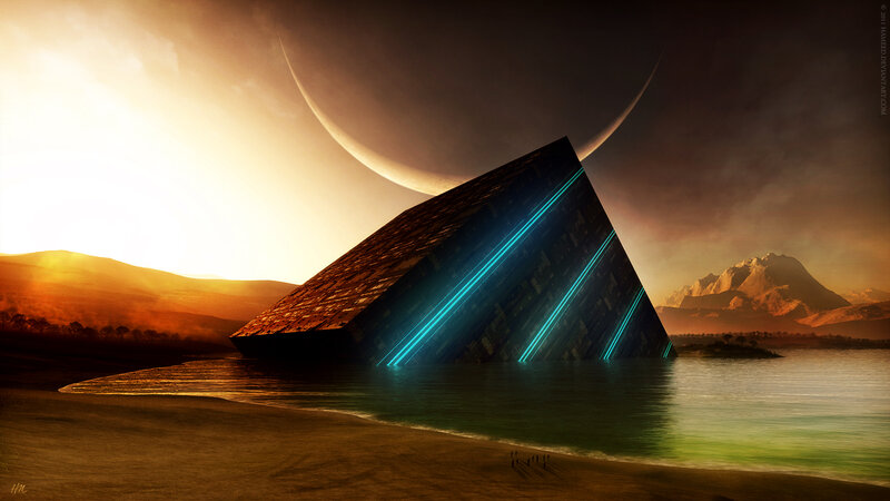 Pyramid Structure in Water — Orange, Dramatic