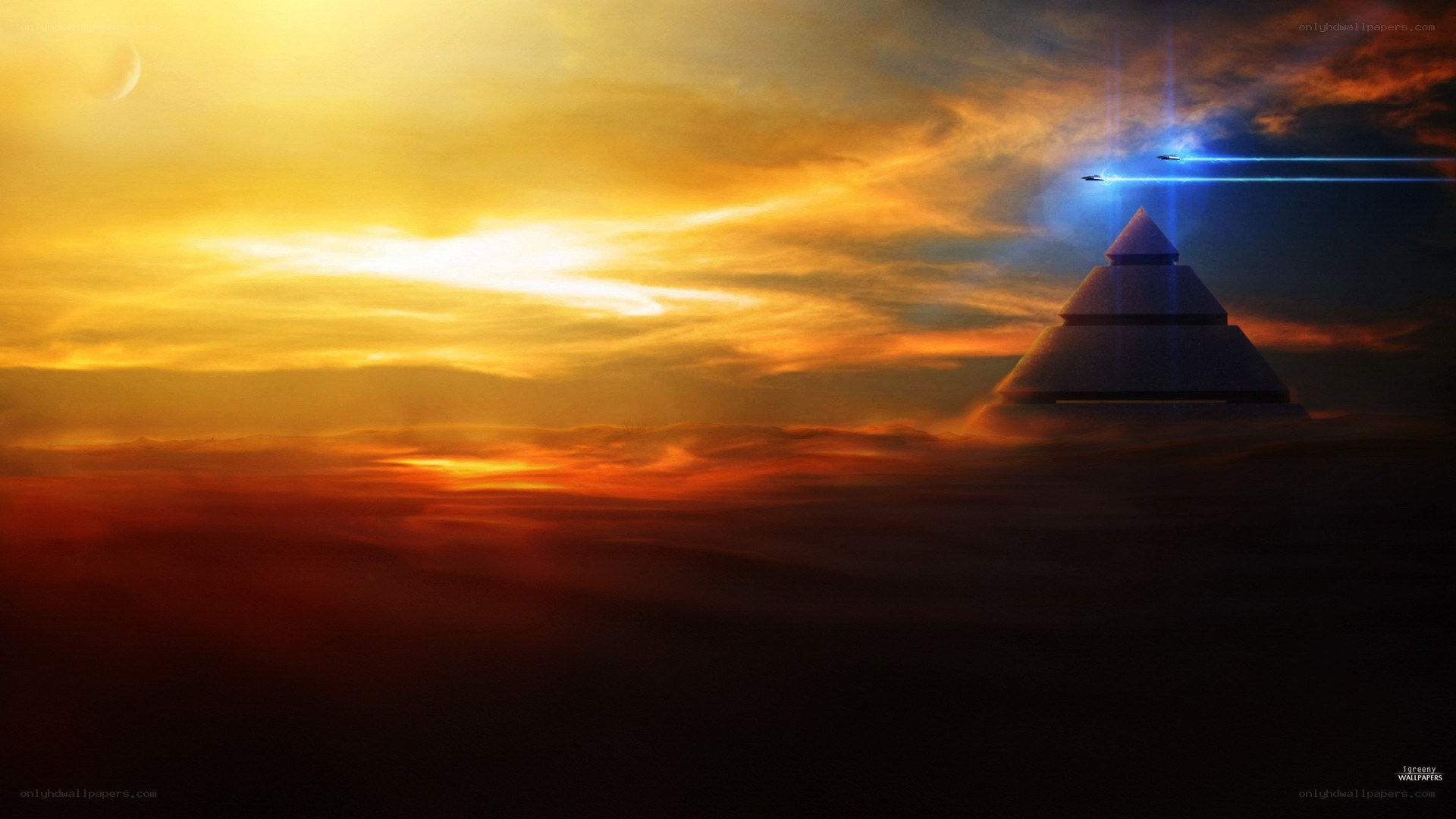 Pyramid under a golden sky