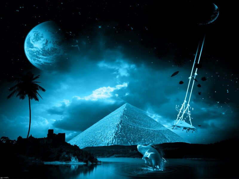 Pyramid under Alien Sky — Blue