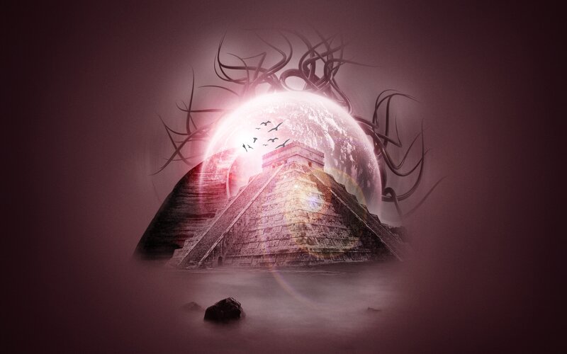 Pyramid under glowing moon