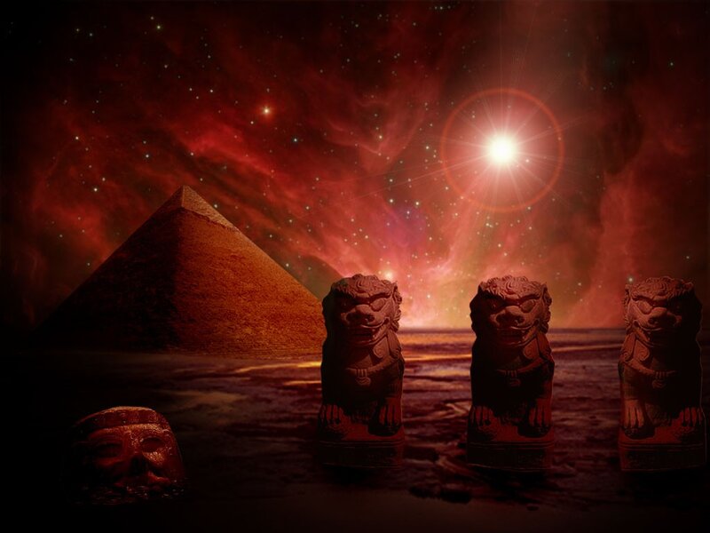 Pyramid under red nebula